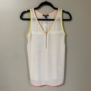 M Express White Half Zip Sleeveless Top